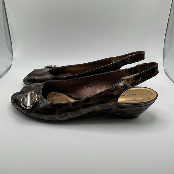Antonio Melani Shoes Womens 8M Leopard Slingback Peep Toe Low Wedge Heel Slip On - Picture 7 of 13
